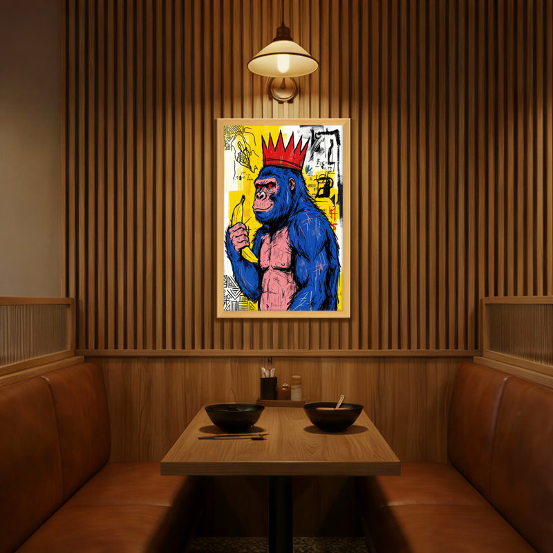 Animaux singe bleu portant une couronne tenant une banane, H 18 po x l 12 po