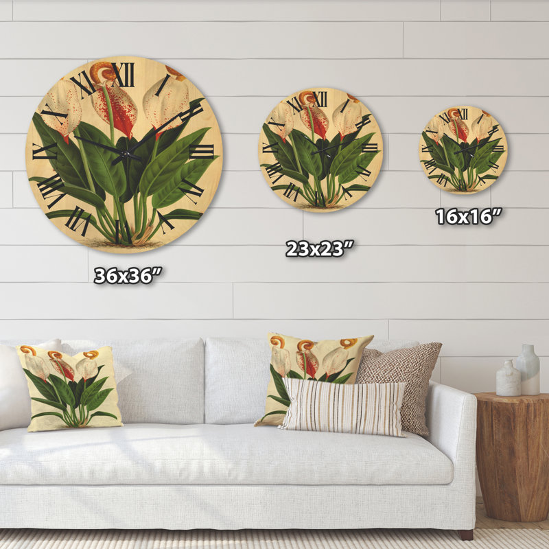 Fleurs rétro I - horloge murale, Moyen, Solid Wood