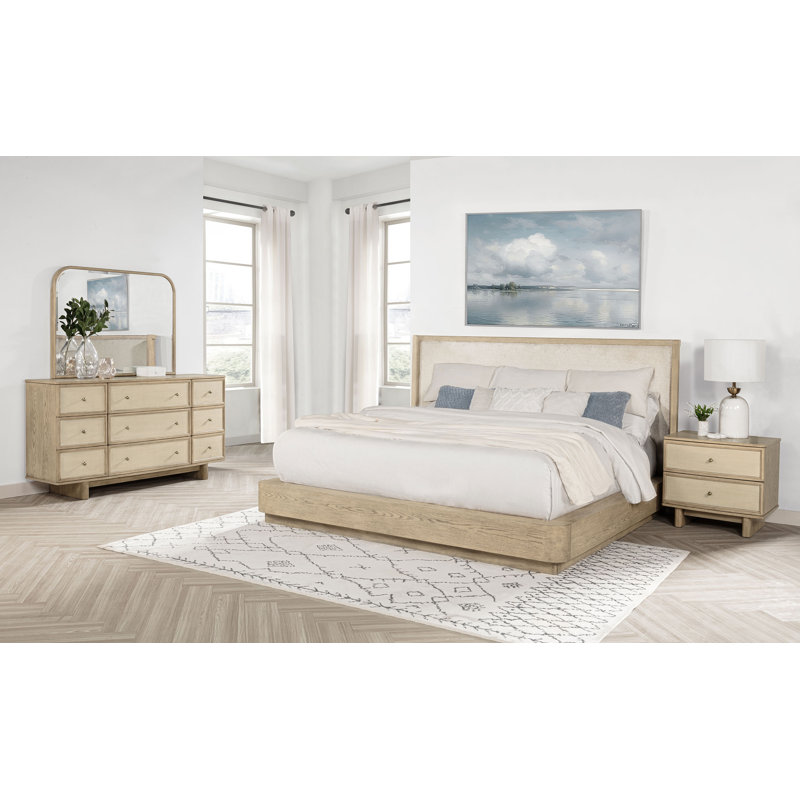 Ensemble de chambre avec grand lit 4 pièces Corene, Grand, 4 Pcs: Bed, Dresser, Mirror, Nightstand