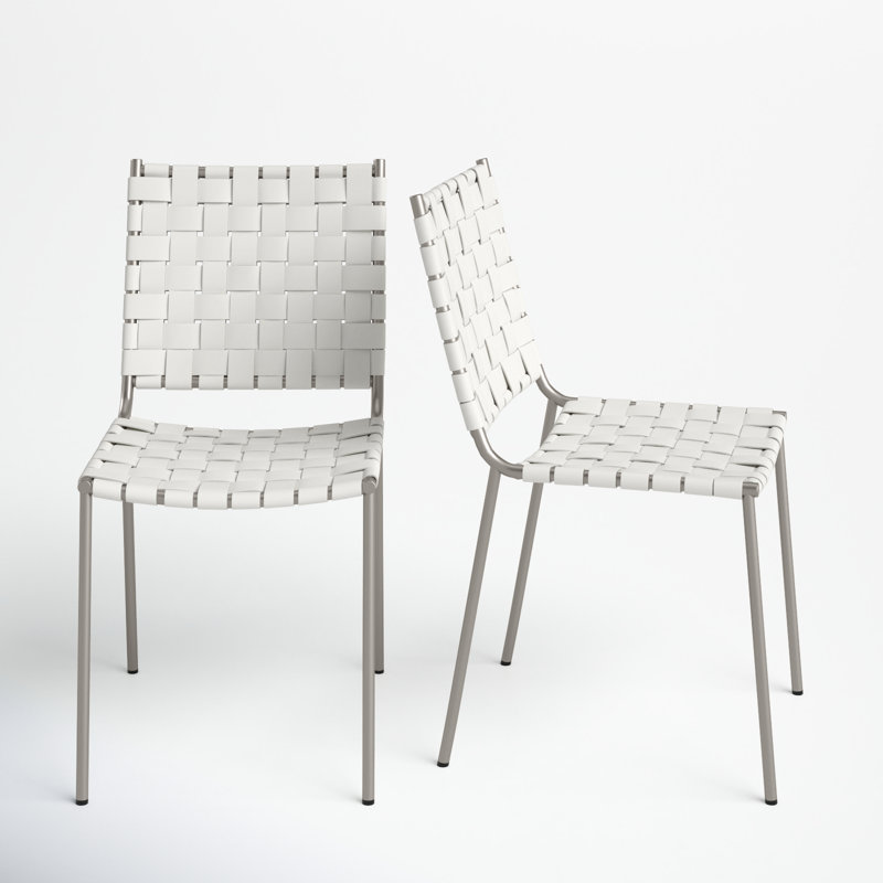 Ryland 18.5'' H Leather Upholstered Metal Armchair, White Genuine Leather, Silver