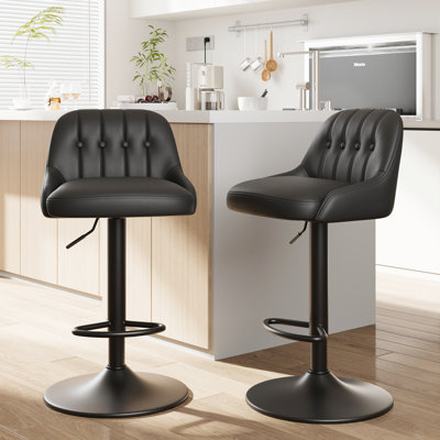 Swivel Adjustable Height Faux Leather Tufted Counter & Bar Stools with Metal Frame