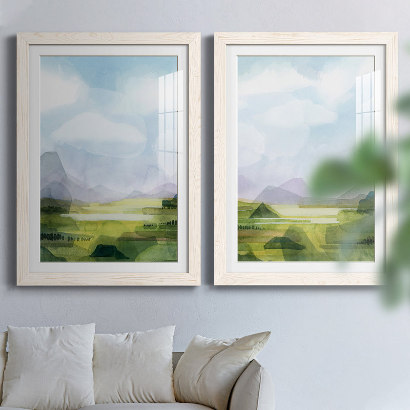 Verdant Vale I - ensemble de 2 reproductions d'art sur papier encadré, H 43,5 po x l 31,5 po x P 1 po, Papier encadré blanc