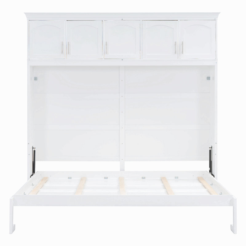 Lit escamotable mural avec armoires supérieures Murphy, Lit double, Blanc