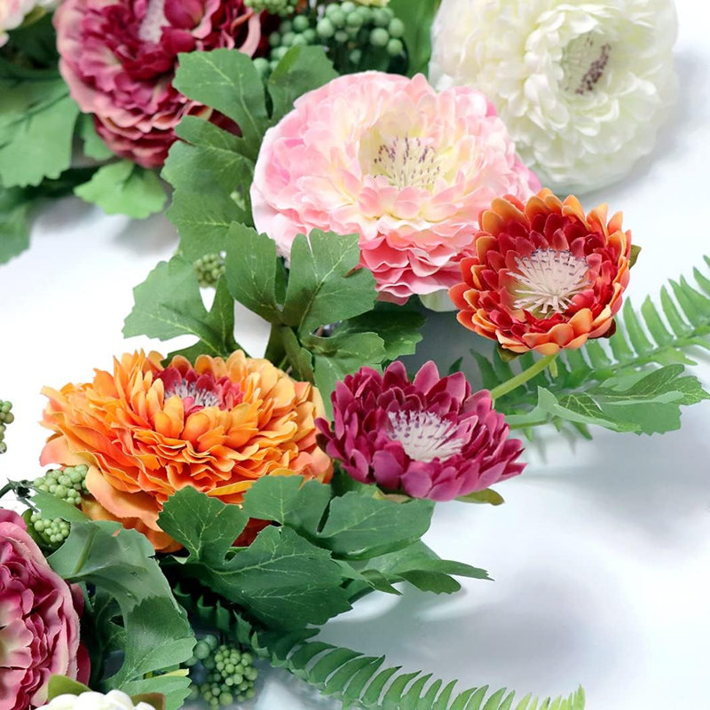 19” Artificial Peony Flower Wreath for All Seasons Farmhouse Indoor Outside Wall Window Decor , 18" H x 18" W x 3" D