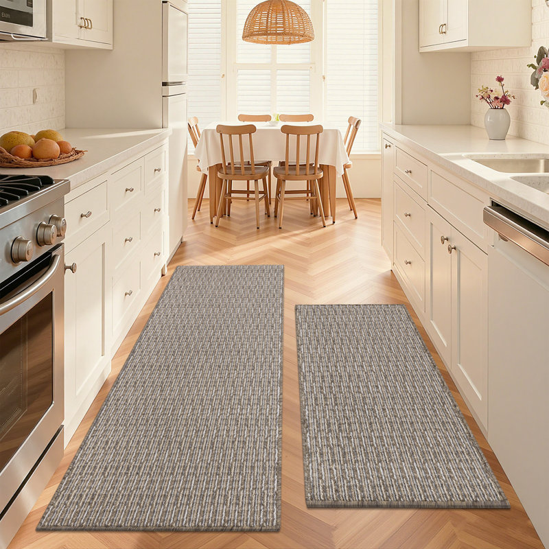 Machine Washable Non-Slip Kitchen Mat, Runner 24" x 35.5" + 24" x 59", Beige