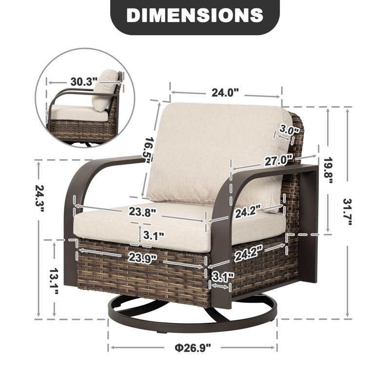 Canapé de patio 2 pièces en osier tissé à la main avec coussin et coussin