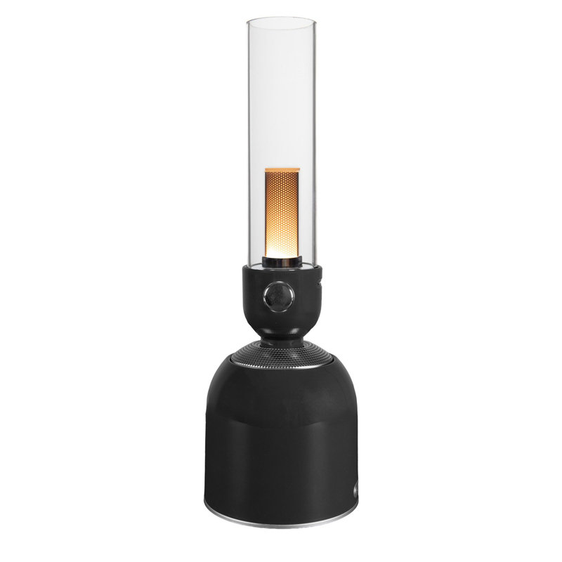Lanterne de camping rechargeable 3-en-1 avec haut-parleur Bluetooth Festive Living, à intensité variable avec bouton tactile, 3 options de tons blancs, style classique avec finition noire élégante, fabrication solide, base lestée