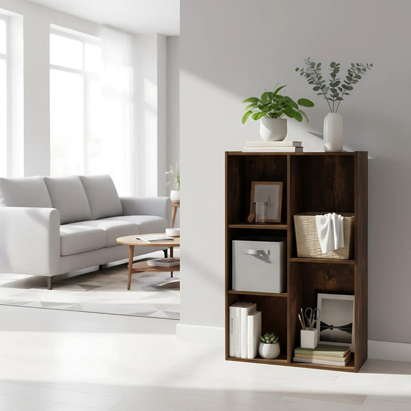 Luder 5-Cube Reversible Open Shelf Amber Pine Cube Organizer Living Room Storage Modern
