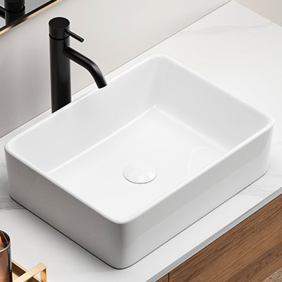 19X15 Inch Rectangular White Porcelain Ceramic Vessel Sink For Bathroom, Contemporary Style Design, To Stains And Chips, Us Standard Drain Style, Damage, Hole
