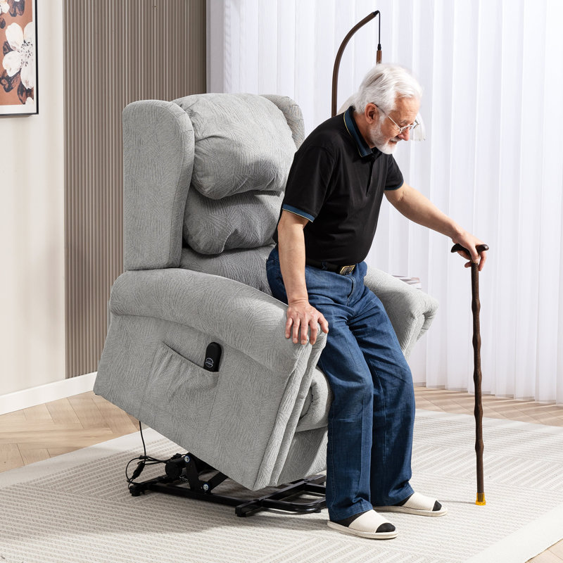 95cm Wide Velvet Lift Assist Standard Recliner, Khaki