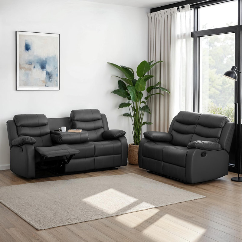 Mokhtar 2 Piece Reclining Sofa Set, Dark Grey