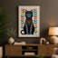 Decorated Cat in Folk Art Mid-Century 1 Piece Wrapped Canvas Wall Art-457887232-457887285