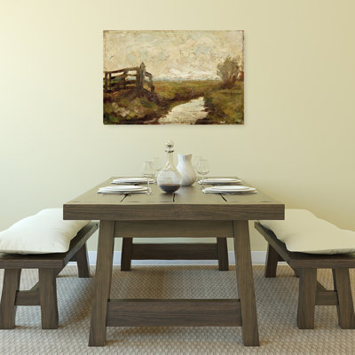 Rustic Stream And Fields Peaceful Rustic Serene Landscape Nature Wall Art Print by Mathieu - Wrapped Canvas Print