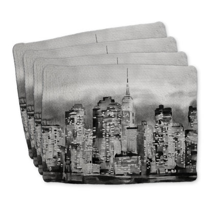 Braided Polyester Placemats Set of 4 - Watercolor Cityscape