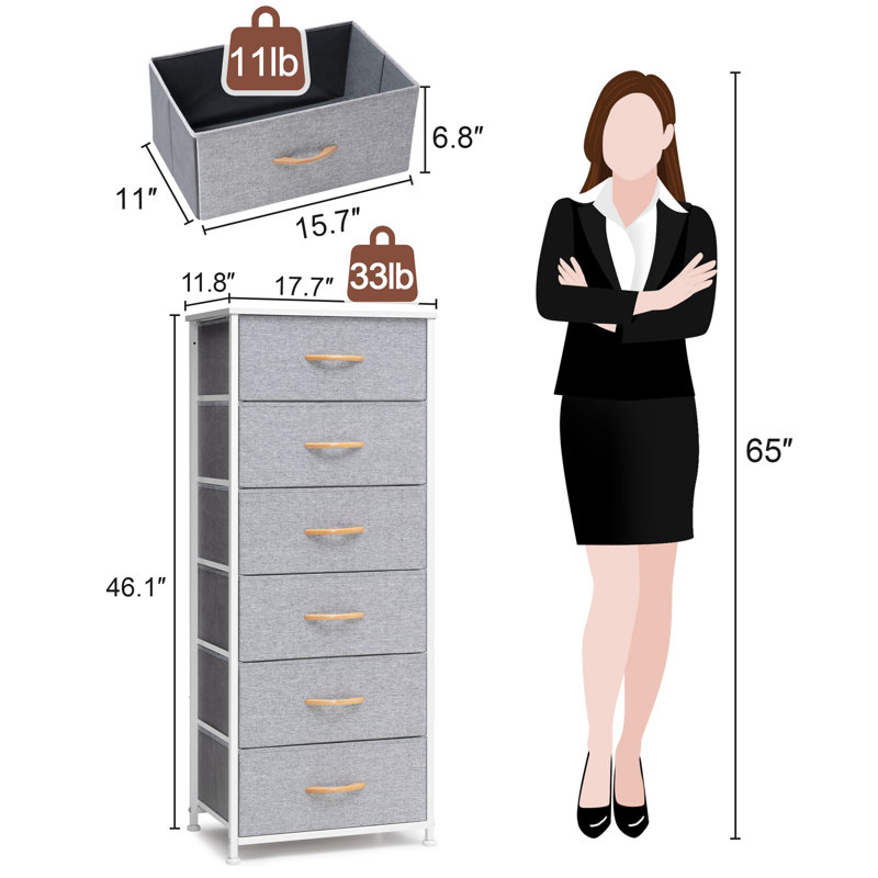 Annyka 6 Drawer Lingerie Chest, White and Light Gray, White/Light Gray