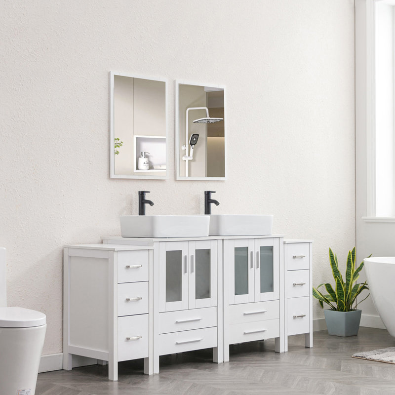 Sharee 72" Single Bathroom Vanity Set With Ceramic Sink, Water Saving Faucet, Pop Up Drain, White