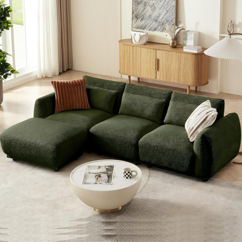 Canapé modulaire en forme de L 101 po avec repose-pieds amovible Pinsolide, Vert foncé