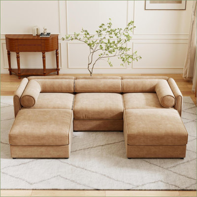 Canapé modulaire en U contemporain à 3 places avec siège de rangement et amp; Repose-pieds | Chenille | Chameau
