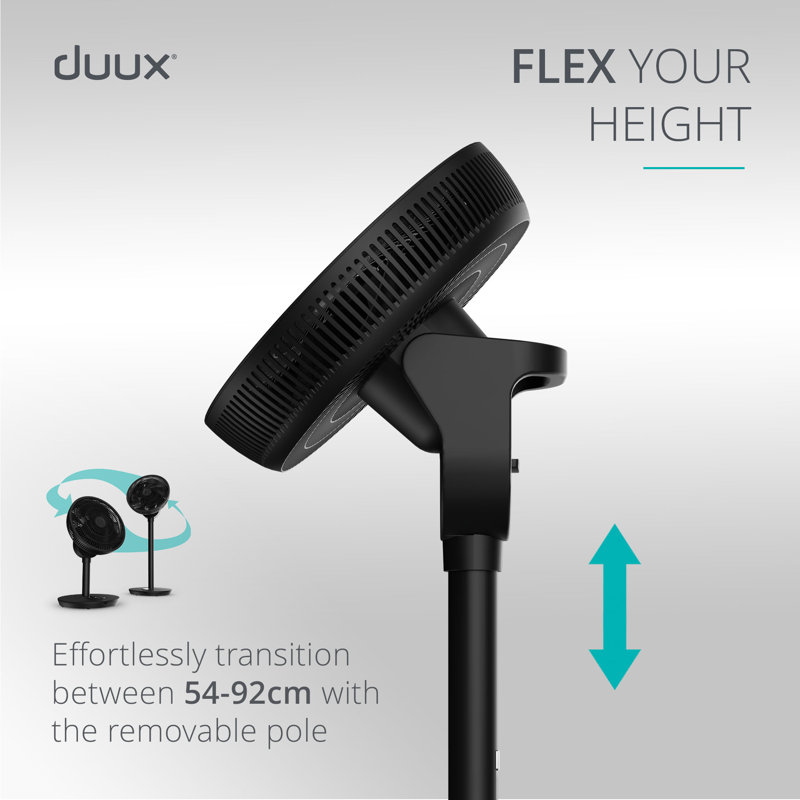 Duux Whisper Flex 2 Smart Pedestal Fan, 30 Fan Speeds, Multi-Directional Oscillation, Black