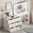 Makeup Vanity Desk with Mirror and 3-Colour Lights,6 Drawers Vanity Table with Charging Station-1947693965
