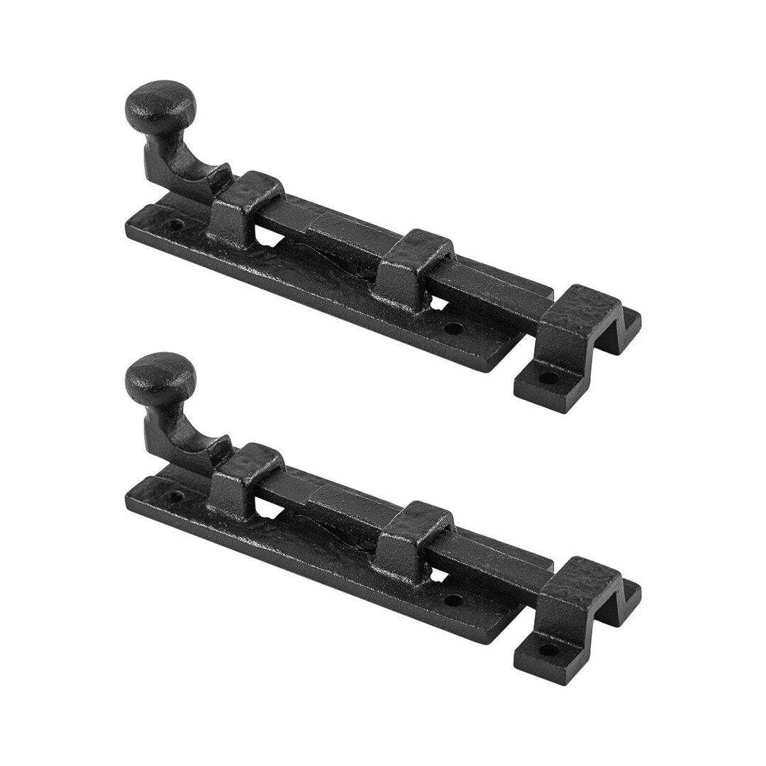 Black Slide Bolt Door Latch 4" L Wrought Iron Sliding Bolts with Catch (Set of 2) The Renovators Supply Inc.