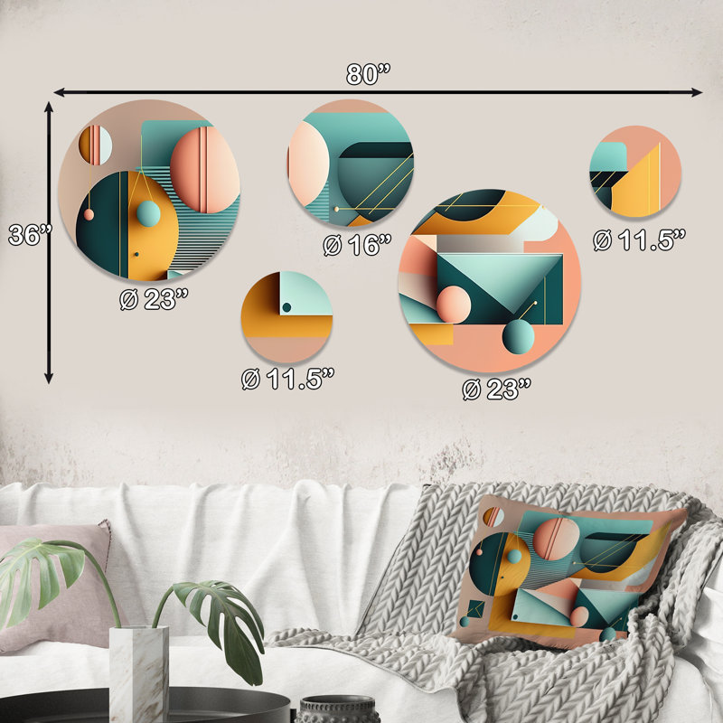 Ensemble de 5 décorations murales Retro Elementary Geometrics II en métal
