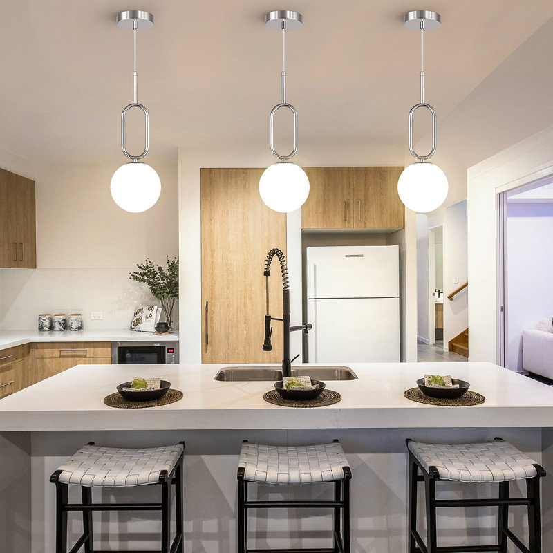 Luminaire suspendu moderne en verre blanc laiteux minimaliste moderne pour salle à manger avec îlot de cuisine (paquet de 3)