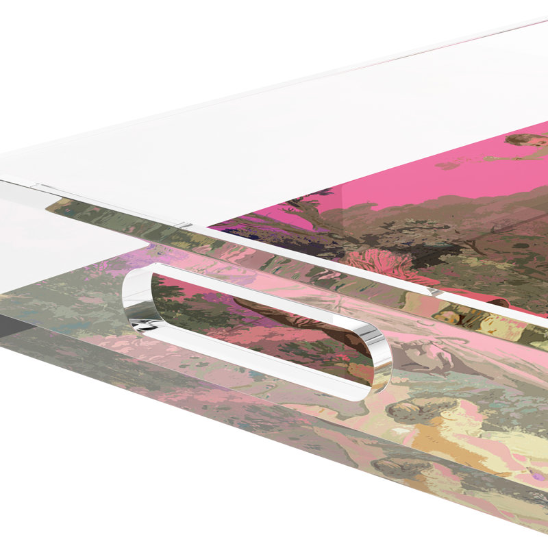 Plateau rectangulaire pique-nique en acrylique Chypre, Rose pop, L 22,5 po x P 14,5 po x H 2 po