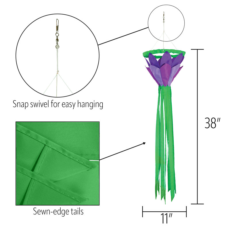 38-inch Purple Lotus Flower Outdoor Windsock