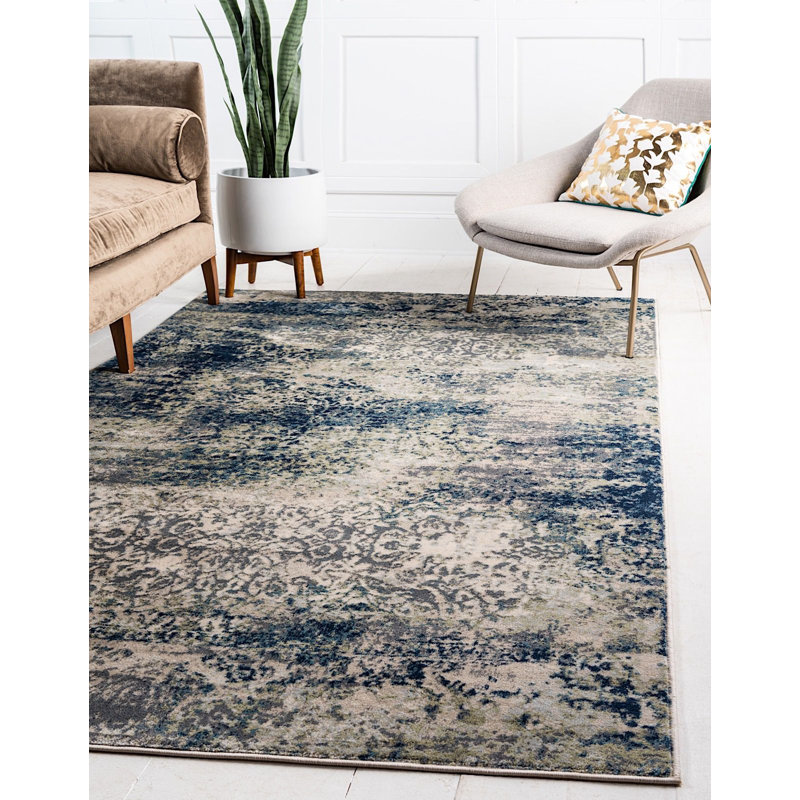 Tapis abstrait bleu marine / sauge Brantlie, Rectangle 4 pi x 6 pi