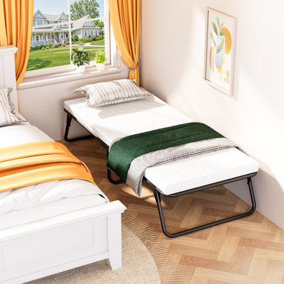 Folding Bed,rollaway Bed With Mattress For Adults,foldable Bed,portable Bed,metal Bed Frame With Memory Foam Mattress, Guest Bed For Bedroom,office,ca by Ebern Designs