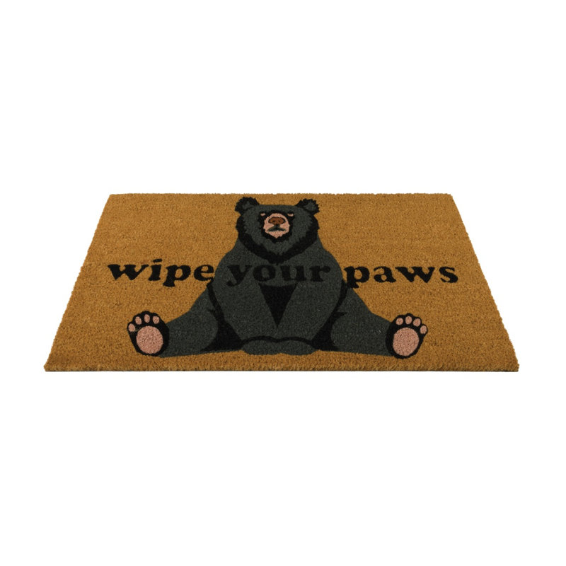 Natural Coir Fiber and PVC Non Slip Outdoor Doormat with Weather Resistant Textured Surface and Heavy Duty Backing, Bear