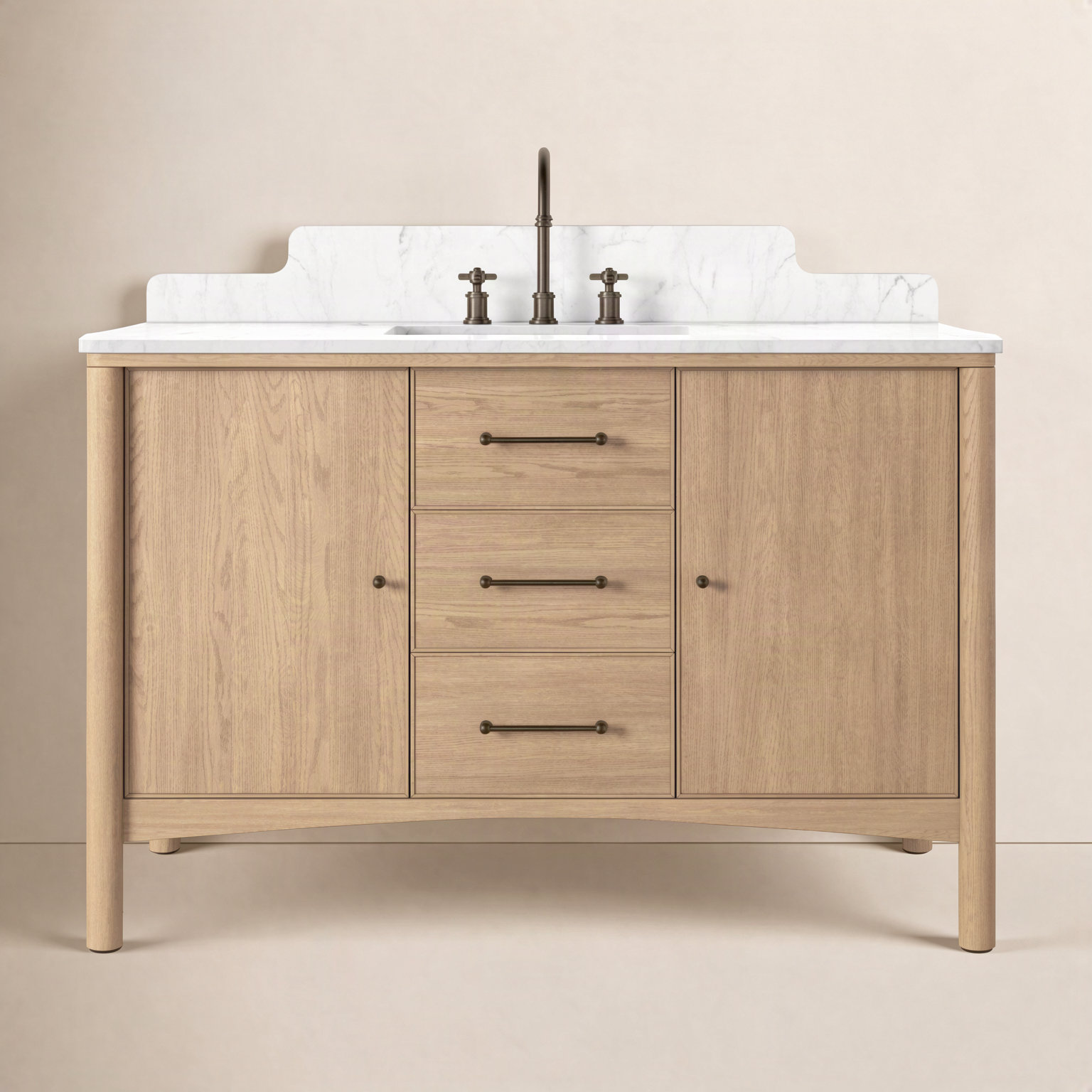Carrara Marble Double Bathroom Vanity, 48.5"