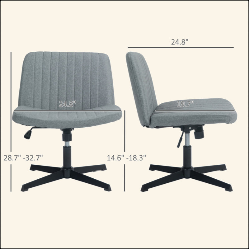 Fauteuil de bureau large et large, fauteuil de bureau sans accoudoir, tissu d'ordinateur avec hauteur réglable, gris, Gris