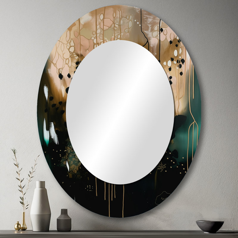 Black Chaos III - Large Oval Wall Mirror On Metal, 43" x 33"