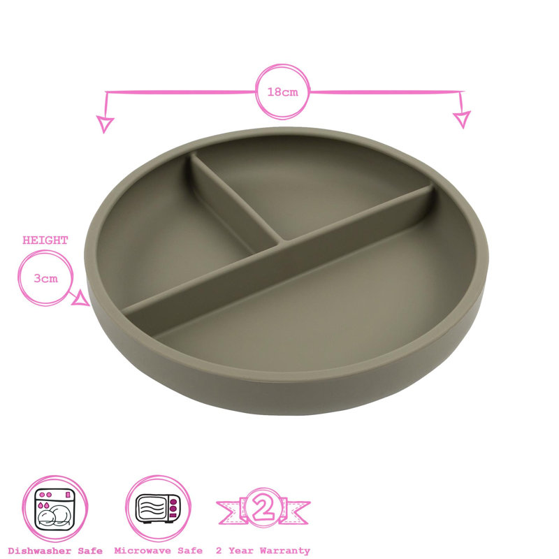 Tiny Dining - Baby Divided Silicone Suction Plate, Silver
