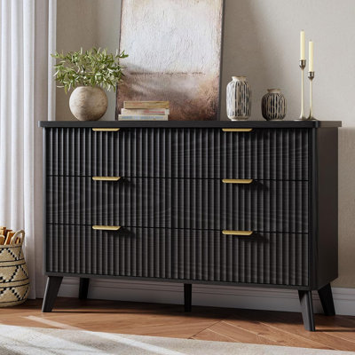 Fluted Dresser with 6 Deep Drawers, 47.2" Tall Chest of Drawers with Faux Marble Top by Ebern Designs
