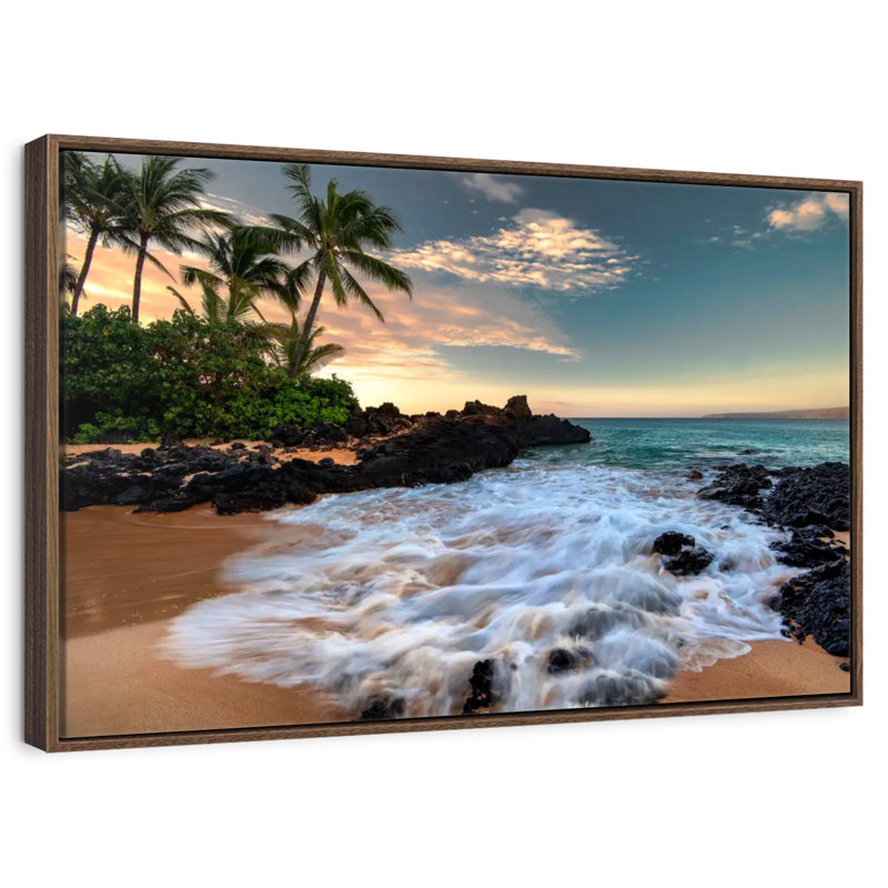 Maui, baie de Makena, Borasisi, 31 po x 21 po, Cadre flottant noyer