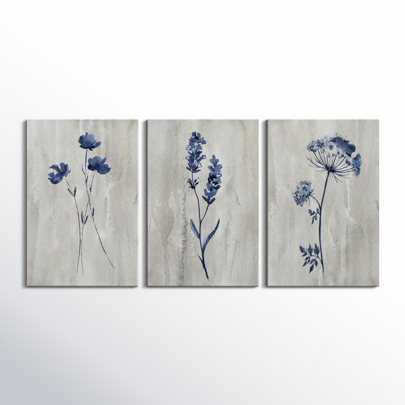 " Indigo Botanical I " 3 - Pieces, 27" H x 54" W x 1" D