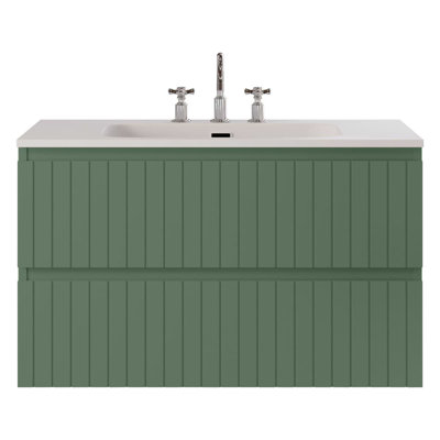 Meuble-lavabo simple flottant cannelé 36 po Atharv