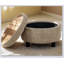 25 Inch Round Storage Ottoman With Tray, Modern Tufted Fabric Circle Coffee Table For Living Room And Bedroom-341801845