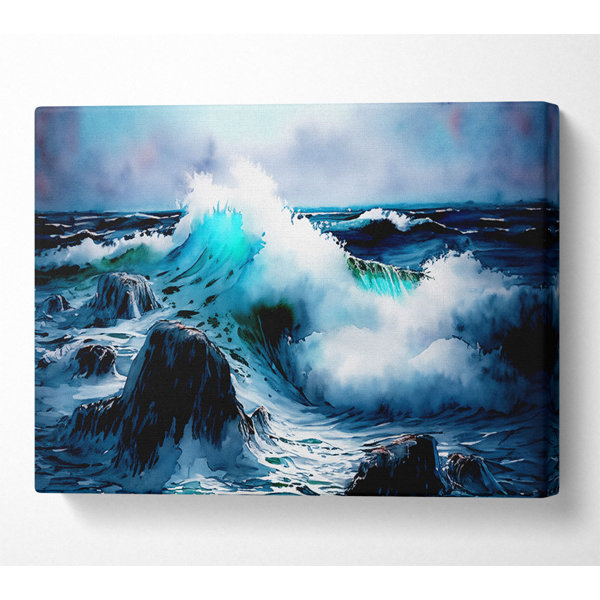 House of Hampton Waves Crashing on the Ocean Rocks - Wrapped Canvas Art ...