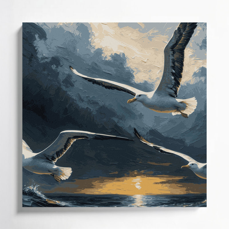 «Nautical Seabirds», art mural sur toile bleue, H 12 po x l 12 po