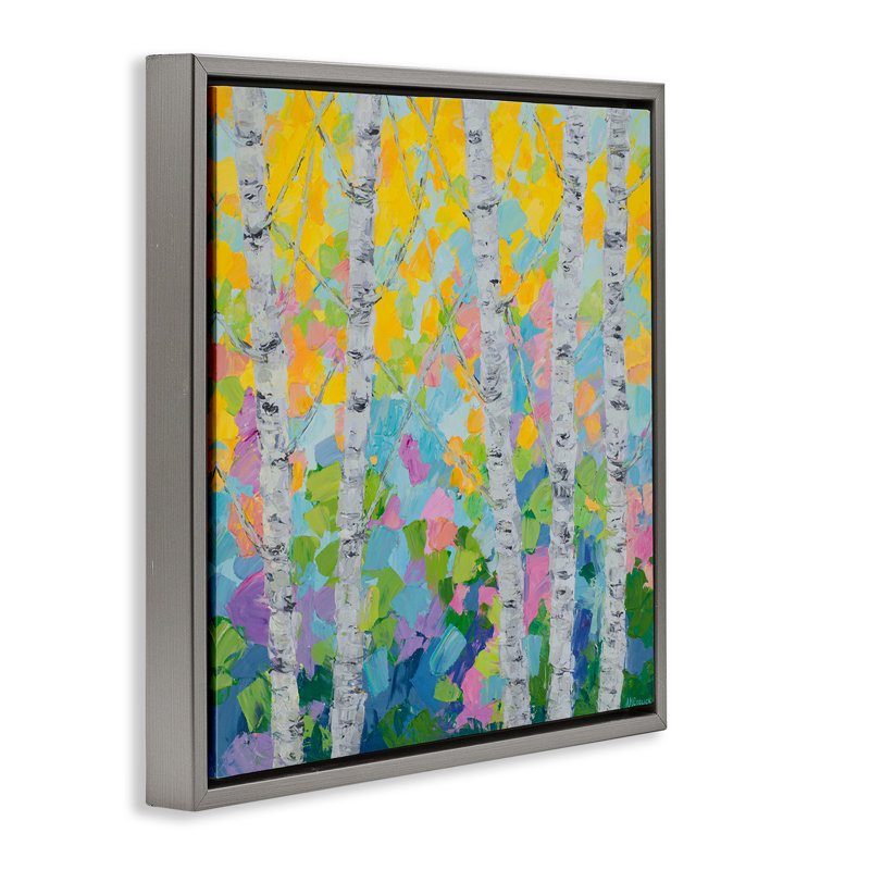"Dancing Birch Tree Forest", art mural sur toile flottante par Ann Marie Coolick, Cadre flottant gris lustré