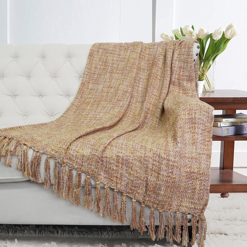 Knitted Throw Blanket, Jojoba Yellow, 127cm W x 152.4cm L