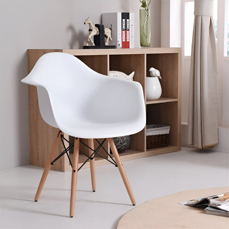 Bras à seau avec base en bois et base en noyer clair, Blanc