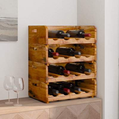 Wine Racks 4 pcs for 16 Bottles Solid Mahogany Wood