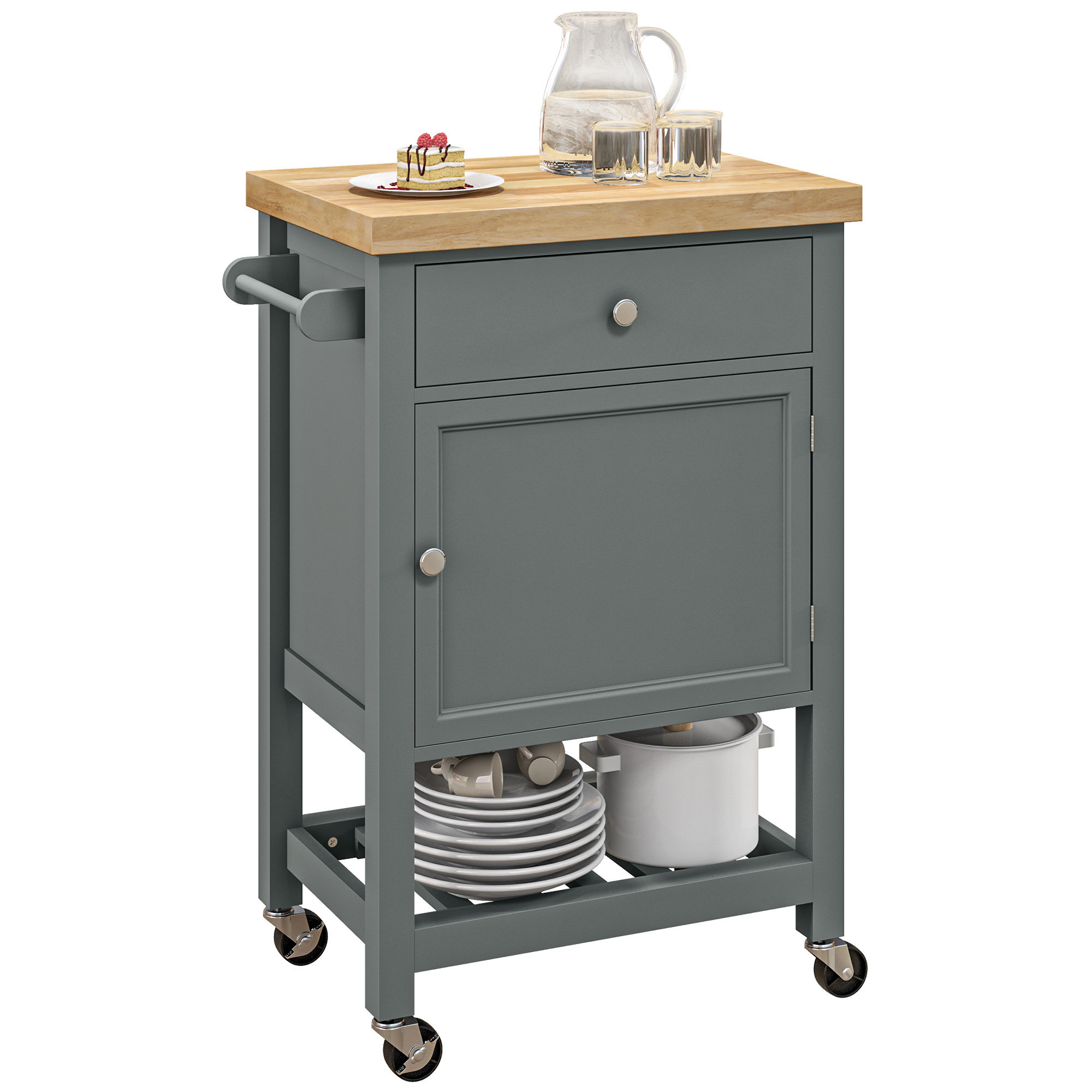 Butchers Block Kitchen Island - trolley on wheels / castors hand