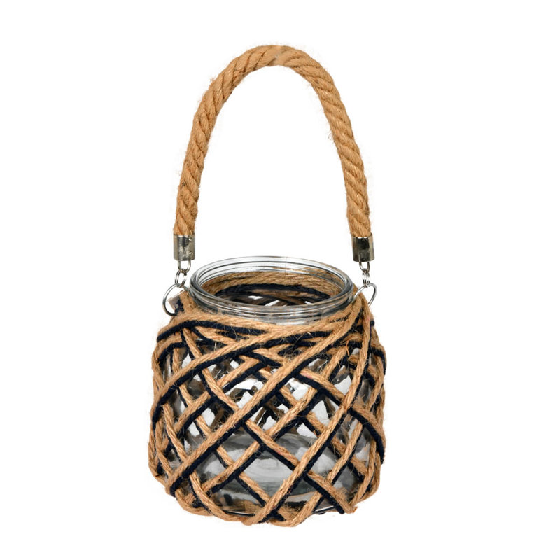 Pot en verre Guzman avec poignée en jute tissée, H 7 po x l 6 po x P 6 po