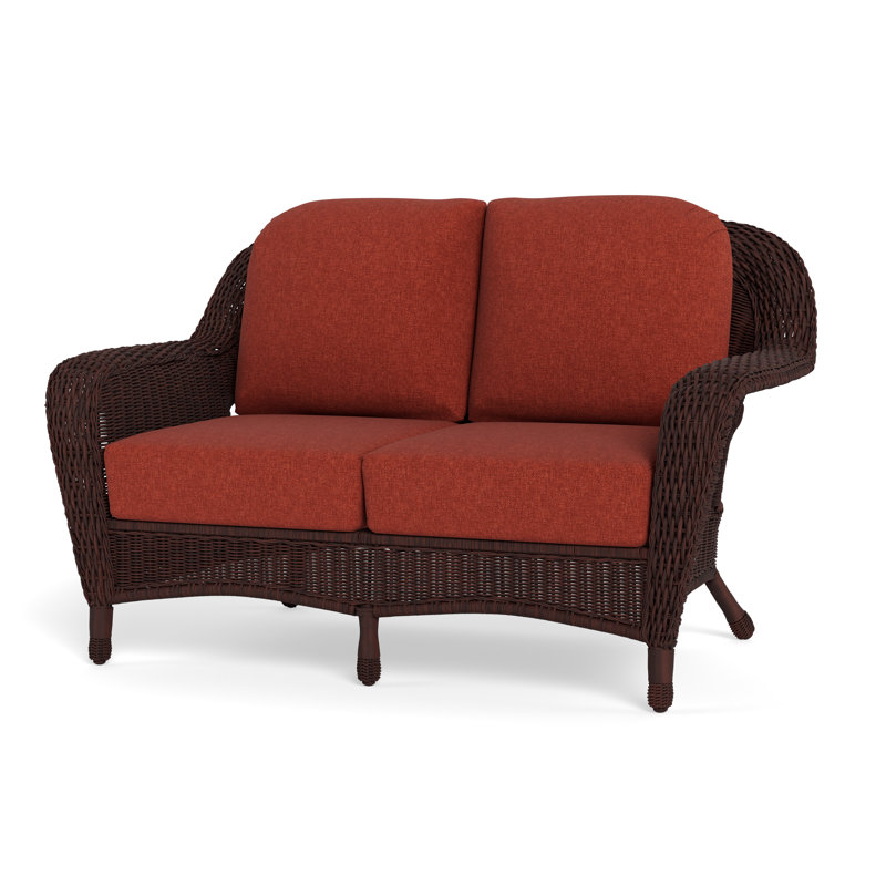 Sea Pines 59'' Wide Outdoor Loveseat with Cushions, Rave Brick, Java